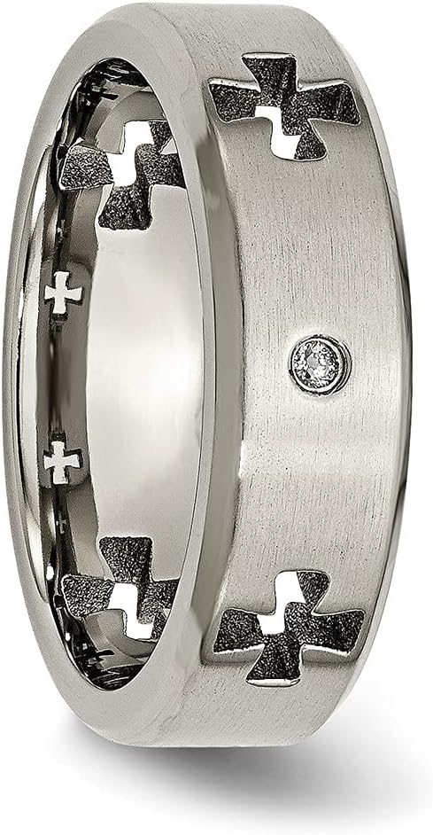 The Black Bow 7mm Titanium 1/10ctw Diamond Cut Out Cross Beveled Edge Band