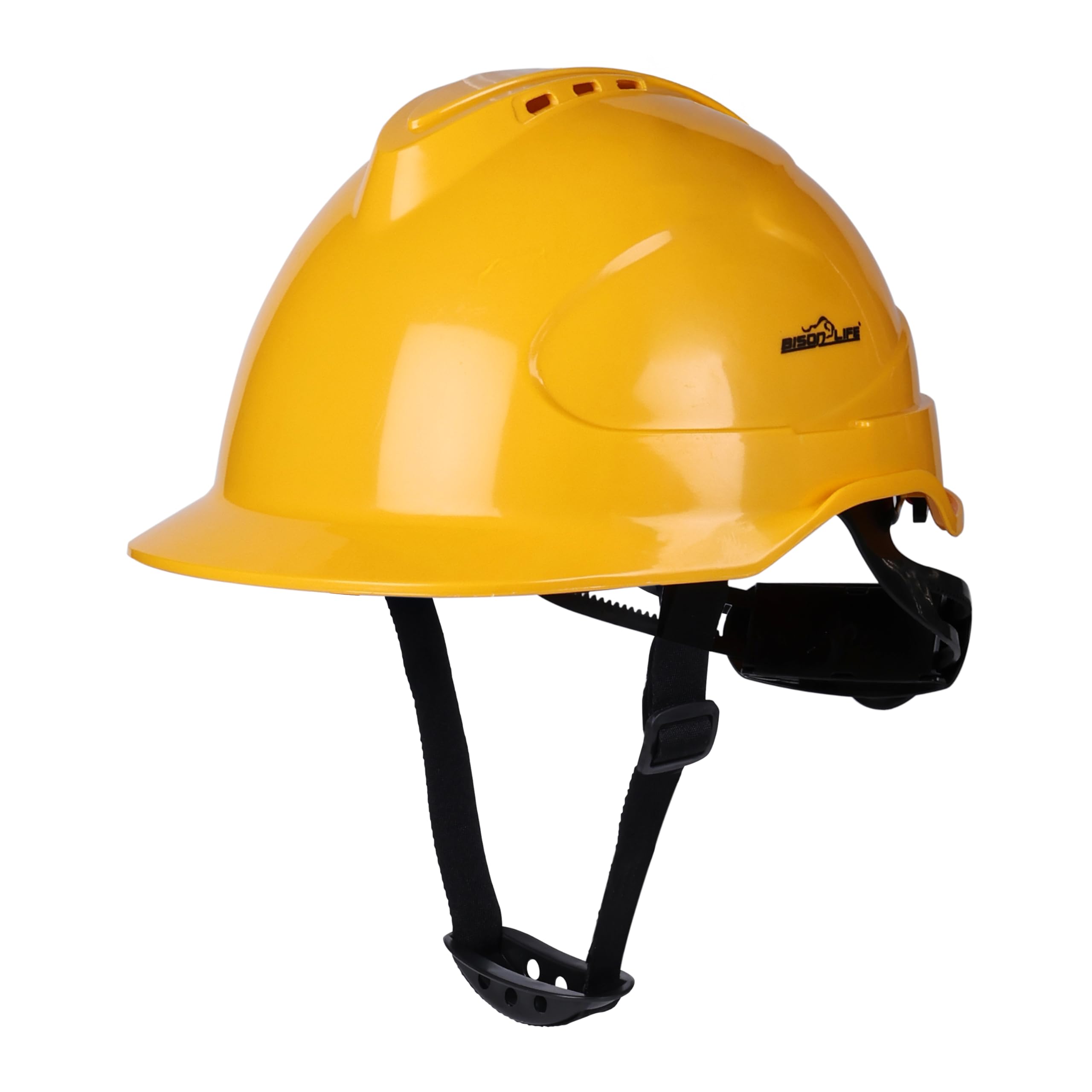 Bison Life TorShell ABS Vented Safety Helmet – Yellow, Breathable Hard Hat with Nylon Harness & Ratchet Fit, Lightweight Head Protection for Construction, Mining & Maintenance