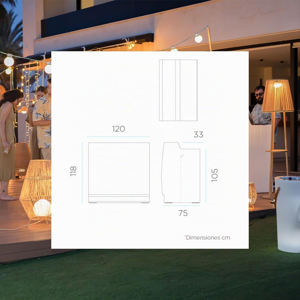 newgarden Barra De Bar Exterior Sicilia 120 Mostrador De Jardín Blanco Opaco, Resistente para Terraza, Eventos Y Hostelería (Cable (Luz Blanca Fría 6000K))