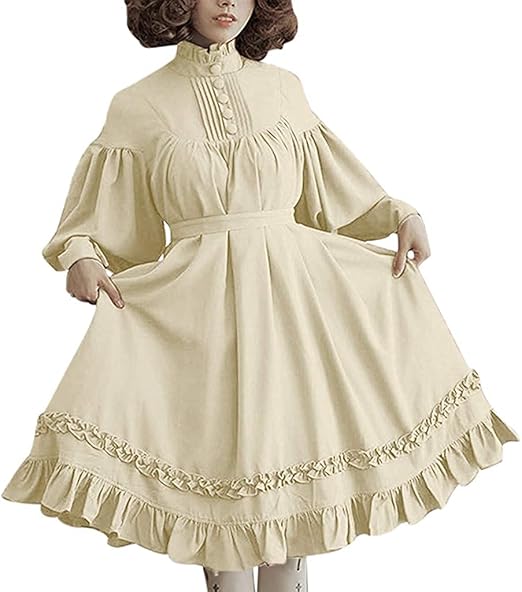 Amazon Co Jp レディース ワンピース ロリータ コスプレ 大人コスチューム仮装 フリルプリンセスドレス レトロ ランタンスリーブ 長袖 無地 かわいい 日韓風 写真撮影 ウエディング フリル 日常 S 5xl ハロウィン クリスマス ファッション