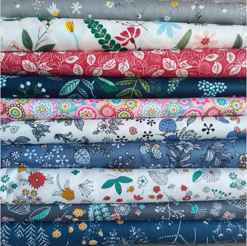 Image of Cotton Fabric DIY Making Supplies Quilting Patchwork Fabric Fat Quarter Bundles DIY for Quilting Cotton Patchwork Cushions (10pcs Mix, 9.8 inch x 9.8 inch)
