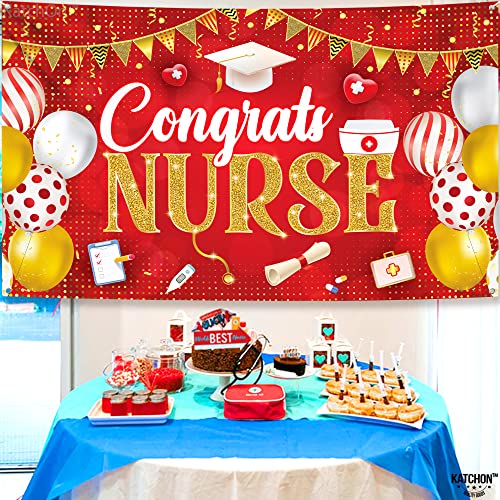 Image of Katchon, Red and Gold Congrats Nurse Banner - 72x44 Inch | Nursing Graduation Decorations 2026 Class Of 2026 Graduation Nurse Banner for Nurse Party Decorations Graduation Party Supplies 2026
