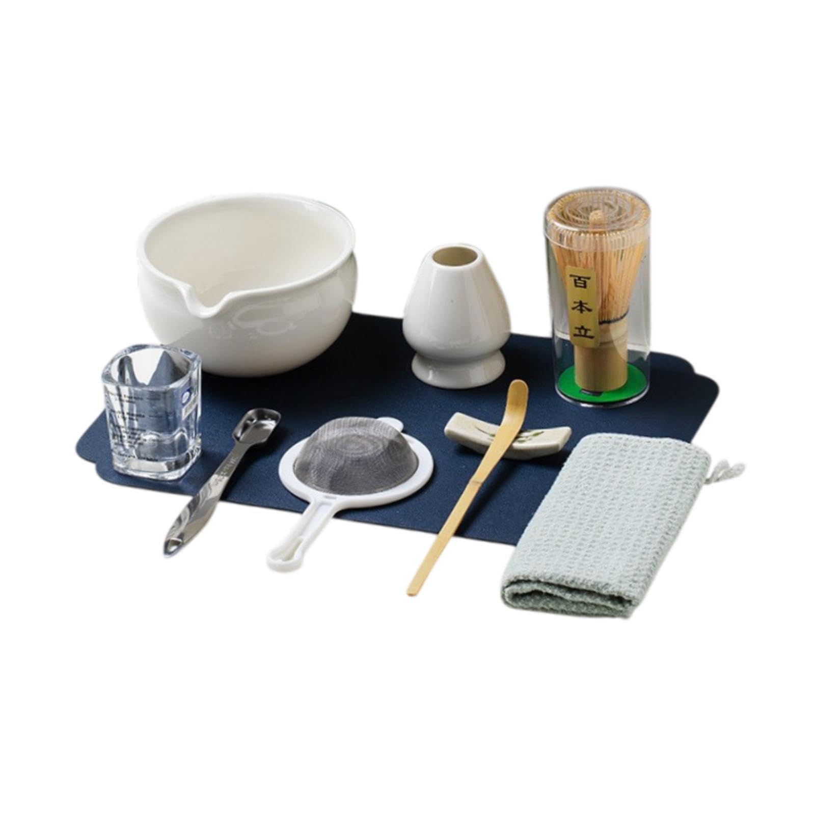 MERISHOPP 10Pcs Complete Tea Ceremony Kit Japanese for Making Breakfast Tea Experience Glossy White 4