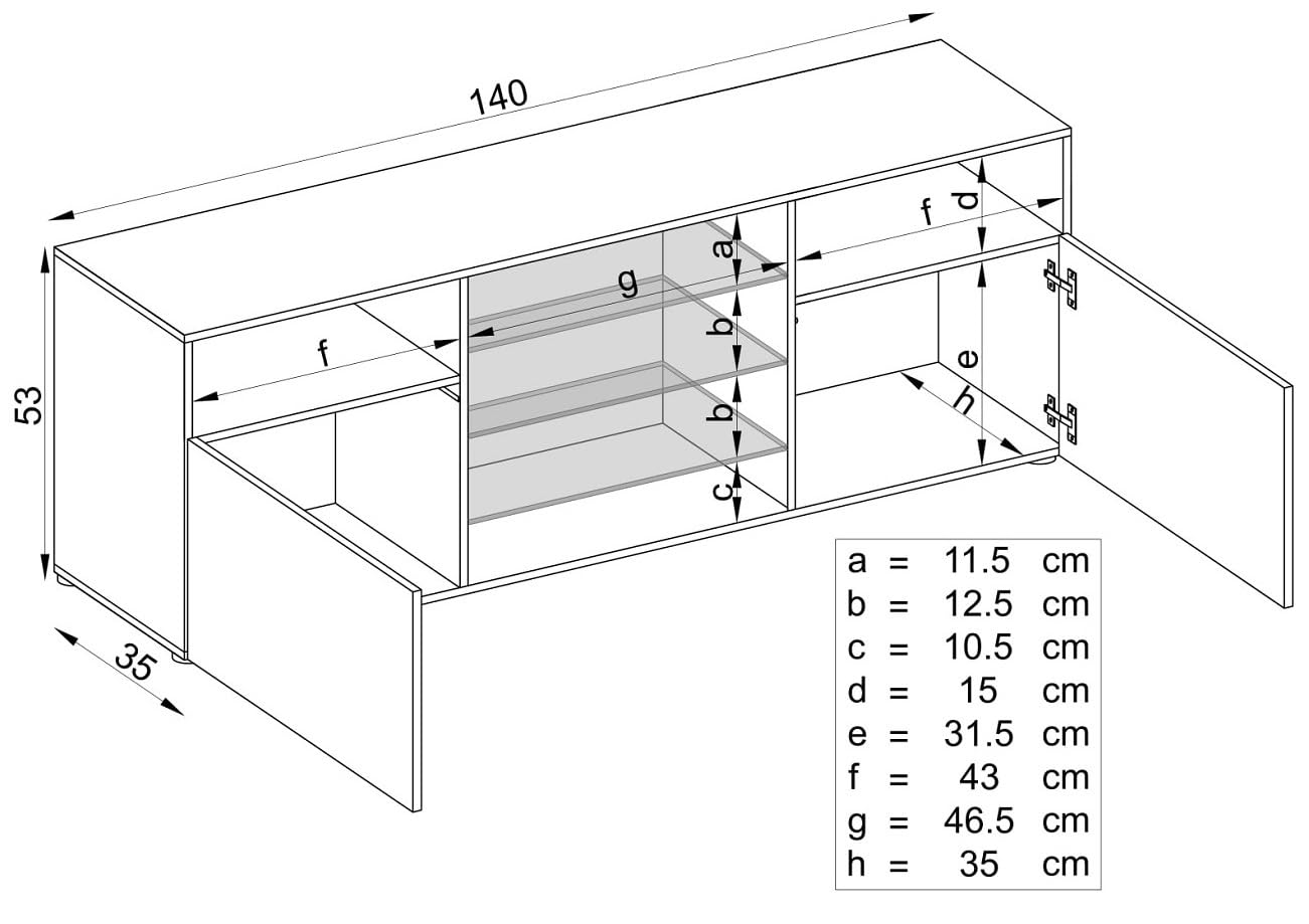 Komodee Mobile TV Urbino A1 Wotan/Bianco 140x53x35 cm