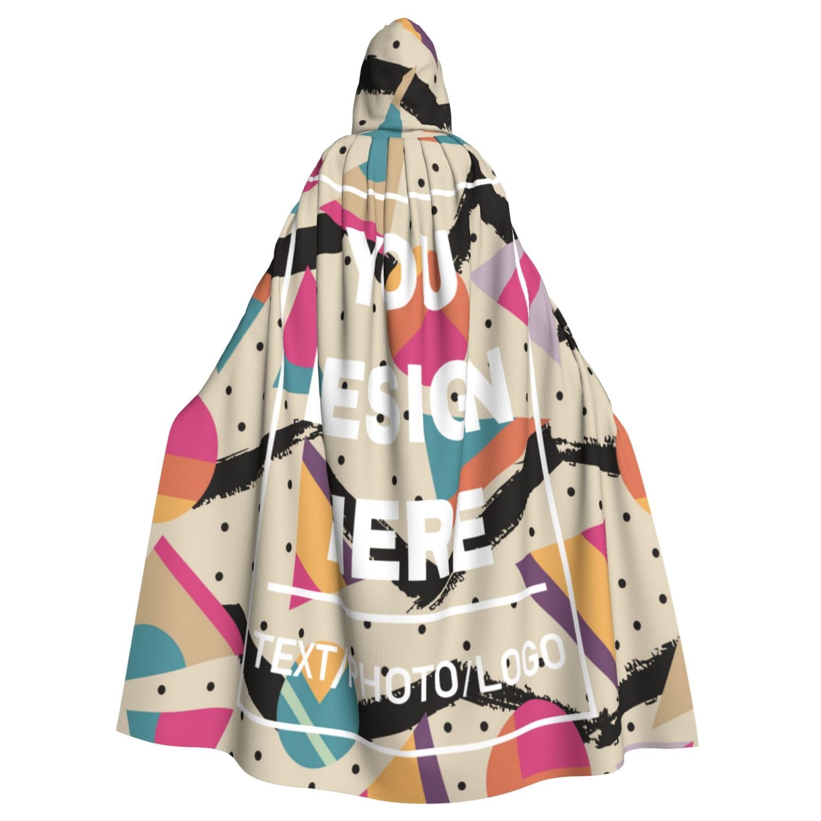 Personalised Black Cape with Photo Custom Halloween Costumes Hooded Cloak Unisex Print Any of Your Design Image/Text/Logo Custom Cloak Suit for Halloween Christmas Theme Role Playing Masquerade