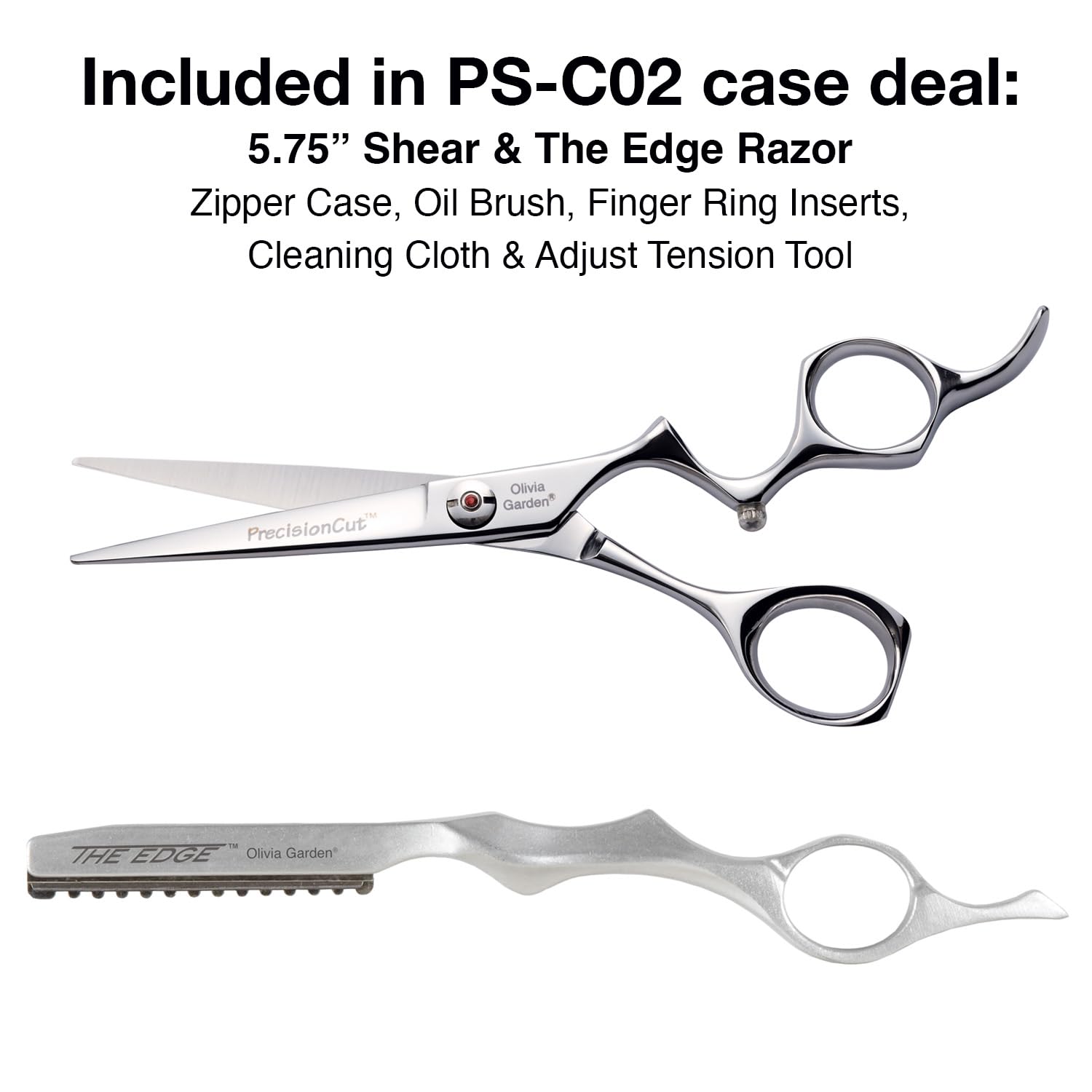 Olivia Garden PrecisionCut Professional Hairdressing Shears Intro Case - With The Edge Razor - 6 Items