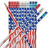 The Dreidel Company American Flag USA Pencils, Wooden 4th Of July Give Away - 7 1/2' (Pack of 12)