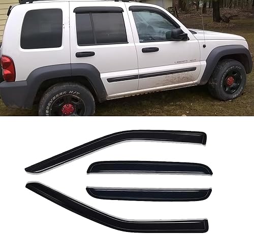 Wensdy 4 deflectores de viento para ventana lateral, protección de lluvia y sol de montaje exterior, viseras de humo oscuro para Jeep Liberty 94428
