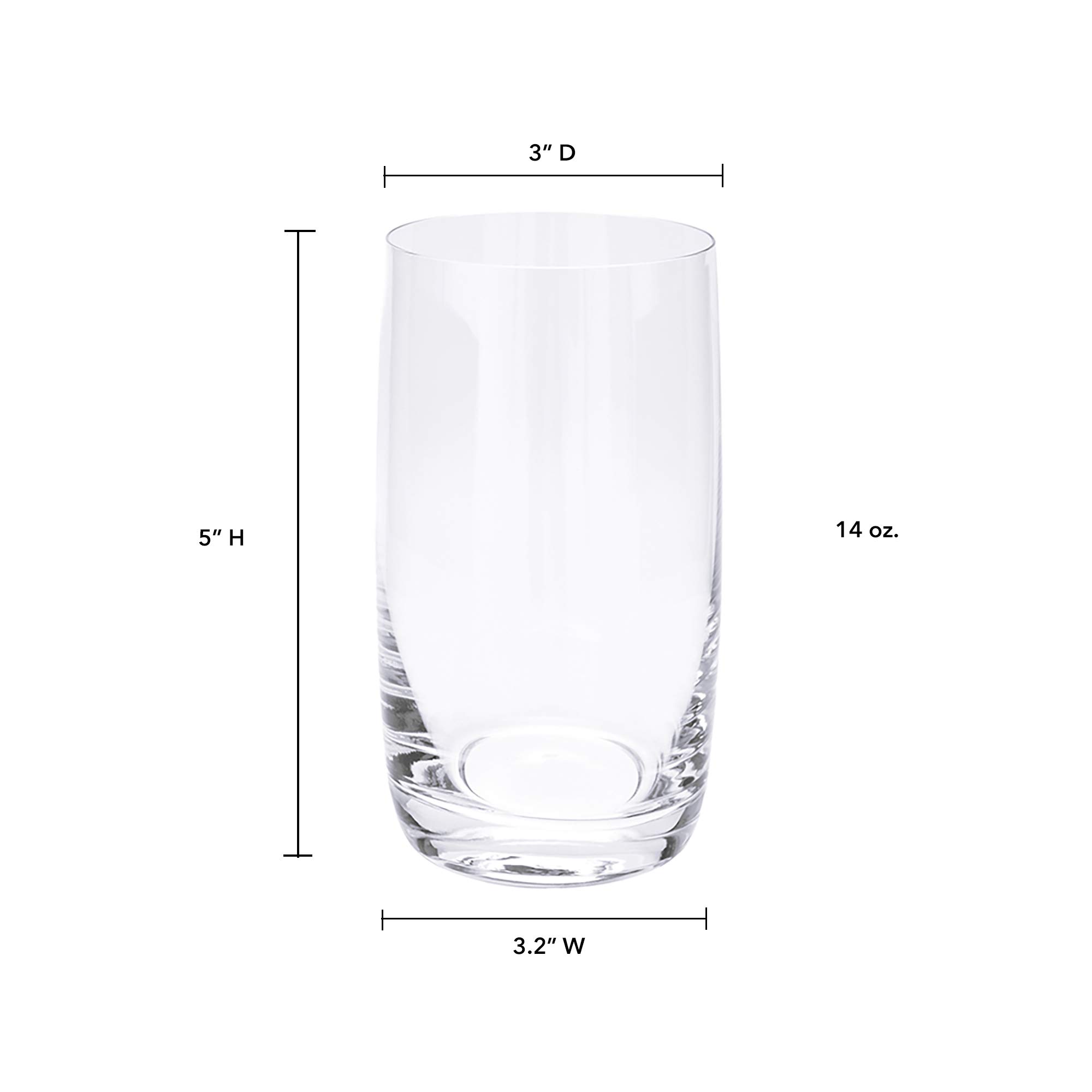IMPULSE! Crysta 16 oz. Highball Glasses, Set of 6- Drinking Glasses Made of Glass, Cocktail Glassware for Whiskey & Mixed Drinks, 2.76