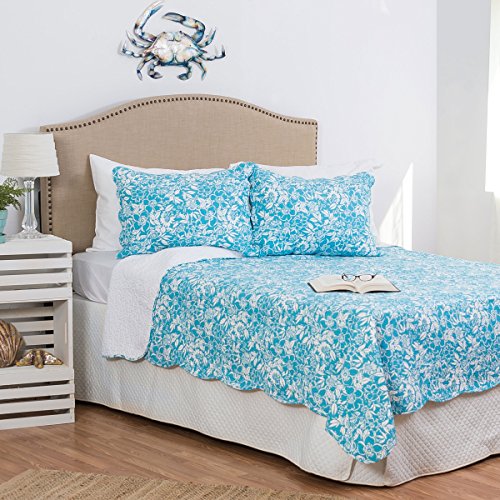 C&F Home Jamaican Breeze King 3 Piece Quilt Set Summer Beach Ocean Coastal Reversible Machine Washable Lightweight Bedspread Coverlet King 3 Piece Set Seafoam #TOP14