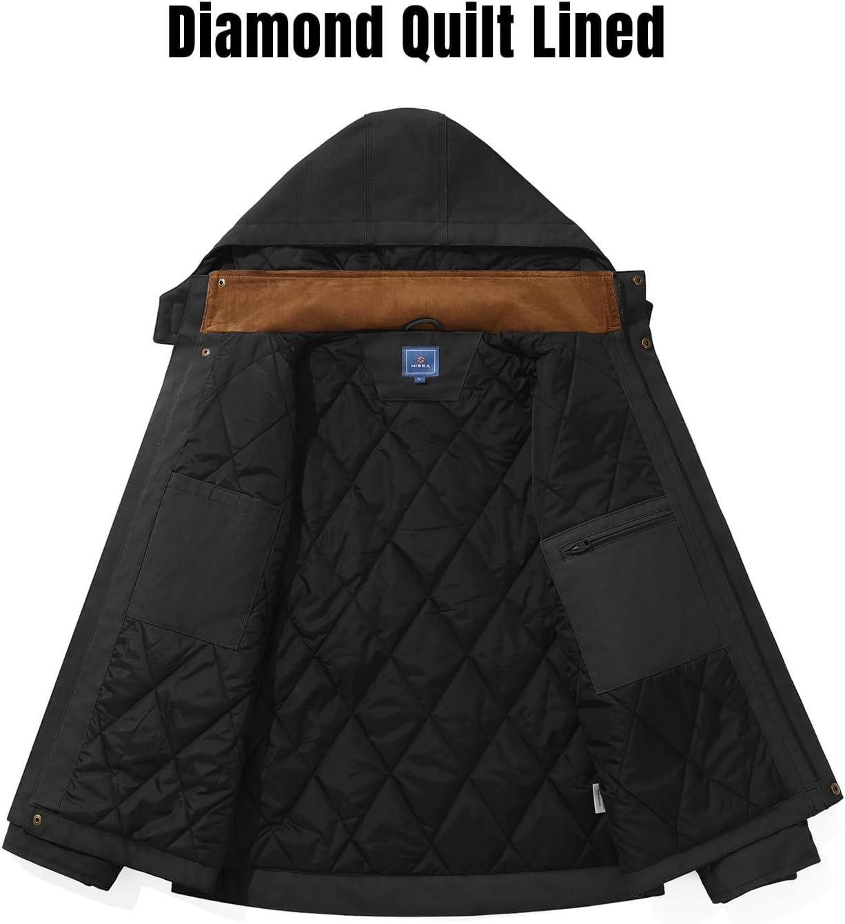 HISEA Winter Work Jackets for Men, Water Resistant Hooded Duck Canvas Coat, Relaxed Fit Insulated Utility Jacket with Pockets - Image 5