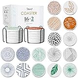 Absorbing Stone Coasters for Drinks Cork Base, with 2 Holder, for Housewarming, Apartment Kitchen Room Bar Decor, Suitable for Wooden Table, Set of 16 (Multicolor)