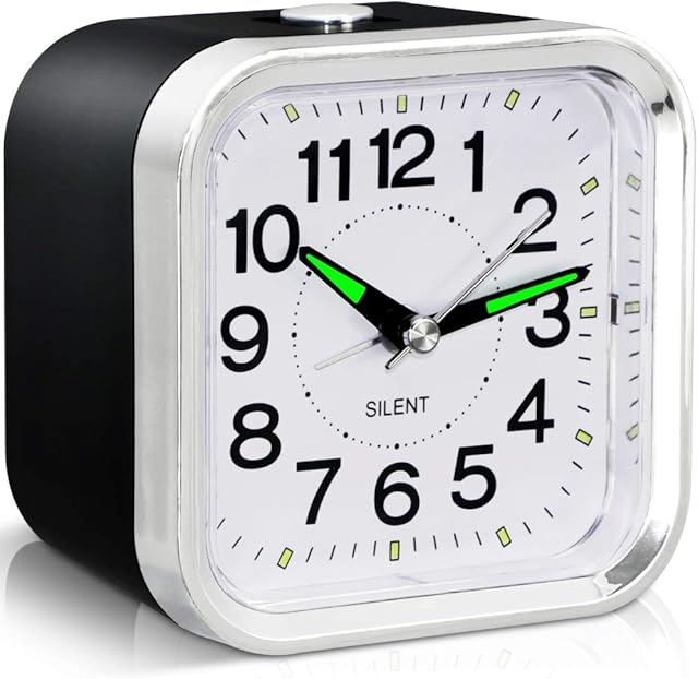 HOPSEM Non Ticking Alarm Clock Battery Powered Silent Bedside Clocks Snooze Night Light Bedroom Clocks Clear Display Table Clock Crescendo Alarm Easy to Operate for Home