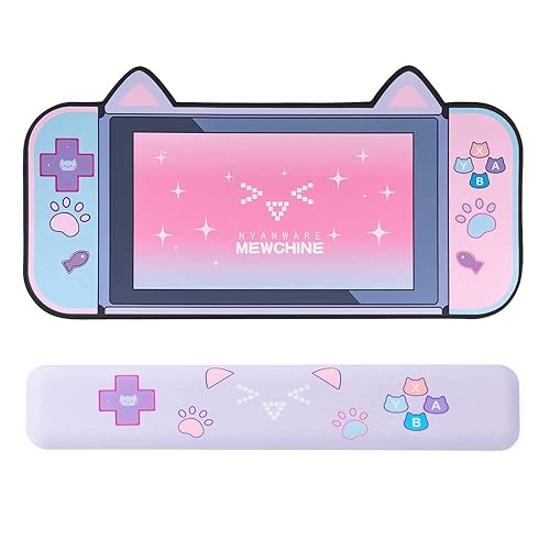 YOCORE Cat Ear Mouse Pad and Wrist Rest Non-Slip Rubber Base Desk Pad-Easy Clean Laptop Desk Mat for Gaming, Writing, or Home Office Work