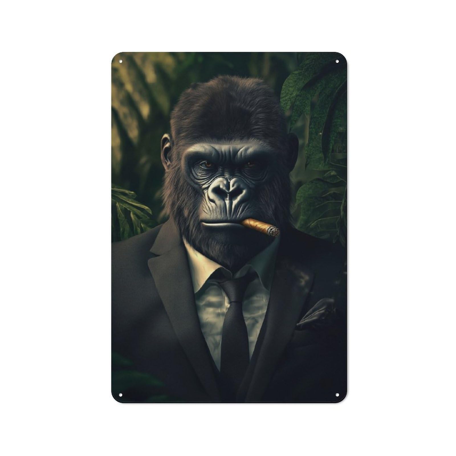 Junmoney Gorilla Boss Monkey Cigar In Suit Vintage Vintage Metal Sign 30X20cm Featuring Room Wall Plaque For Flat, Dorm Room, Lounge Or Cafe