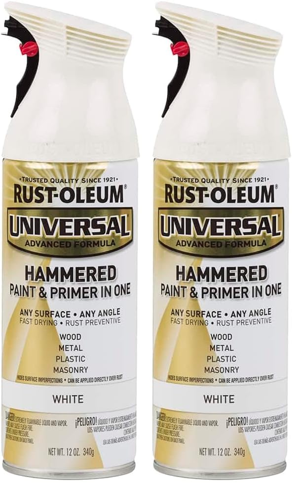 Image of Rust-Oleum 267298 Universal All Surface Hammered Spray Paint, 12 oz, White (Pack of 2)