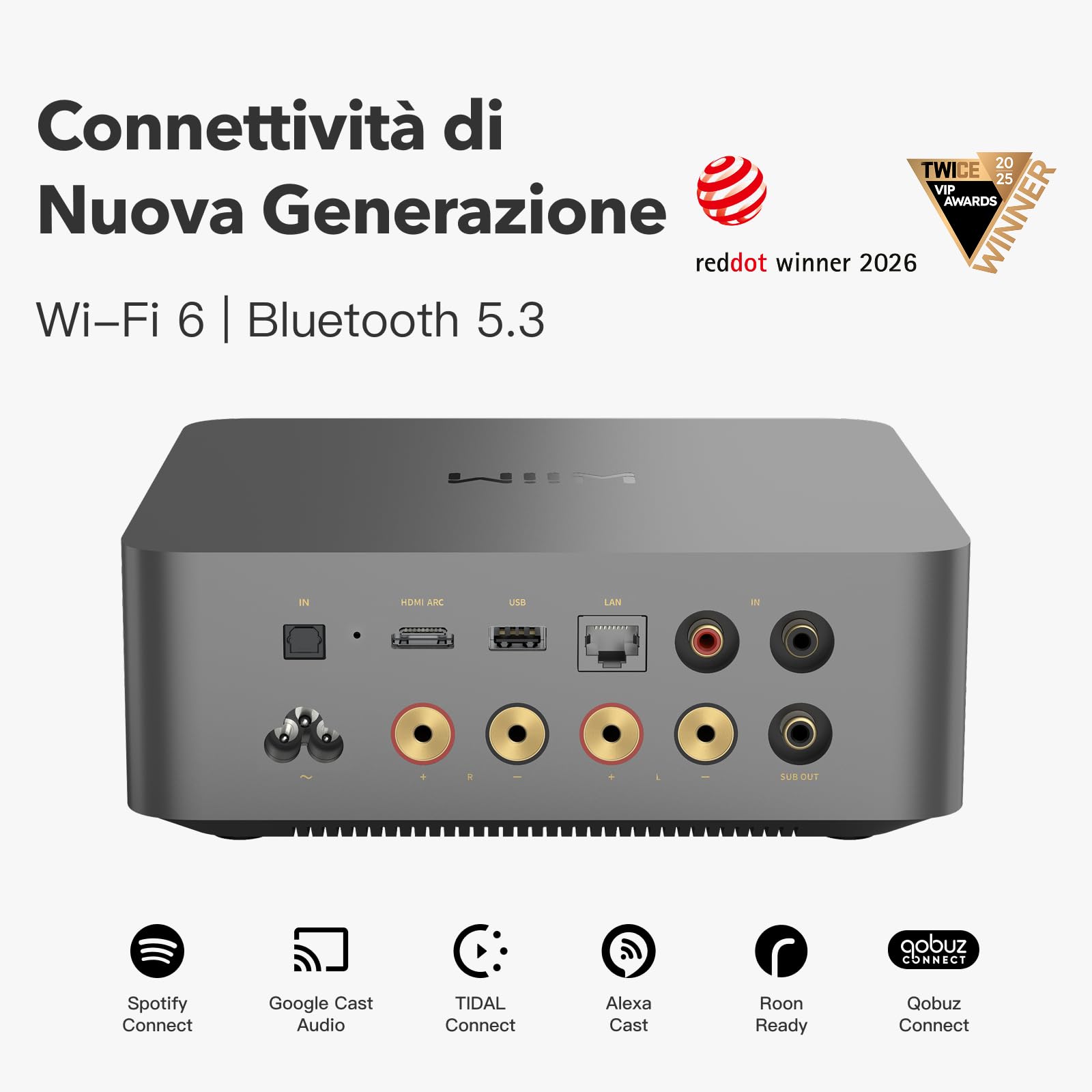 WiiM Amp Ultra Amplificatore Streaming 100W DAC ESS ES9039Q2M TPA3255 HDMI ARC Grigio