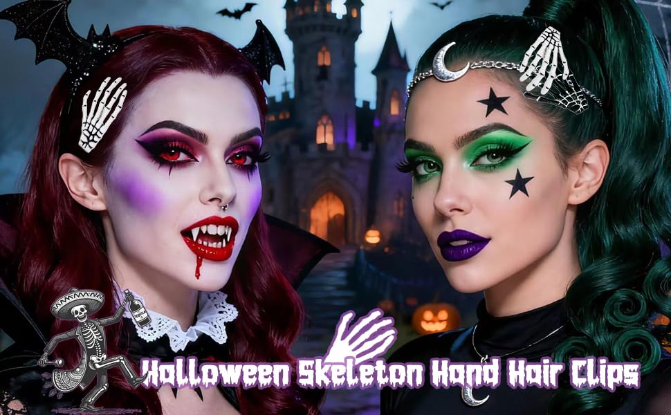 Halloween Hair Clips Skeleton Hands Bone 6Pcs White and Black, Punk Rock Horror Alligator Barrettes Hair Clip for Women Girls Hair Accessories(Hairpin, 6 Pcs) - image 6