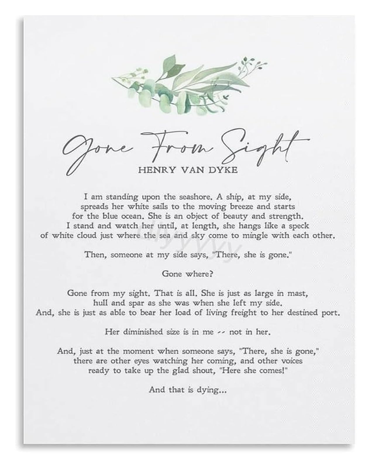 ZDVHOMCB Gone From My Sight Remembrance Poem Canvas Wall-Art Funeral Decor