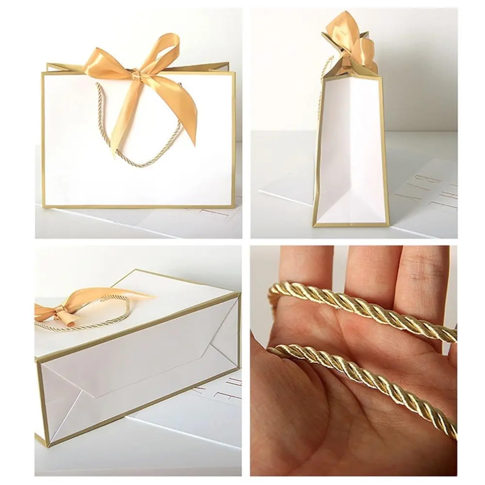 Bolsas de papel for regalo con lazo, 15 unidades, multicolor, portátiles, asas for ropa, prácticas y reutilizables para Envolver Regalos(Gold-Pink,43x32x14cm)