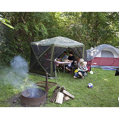 Clam Quick-Set Escape 11.5 X 11.5 Foot Portable Pop-Up Outdoor Camping Gazebo Screen Tent 6 Sided Canopy Shelter With Ground Stakes & Carry Bag, Green #TOP3