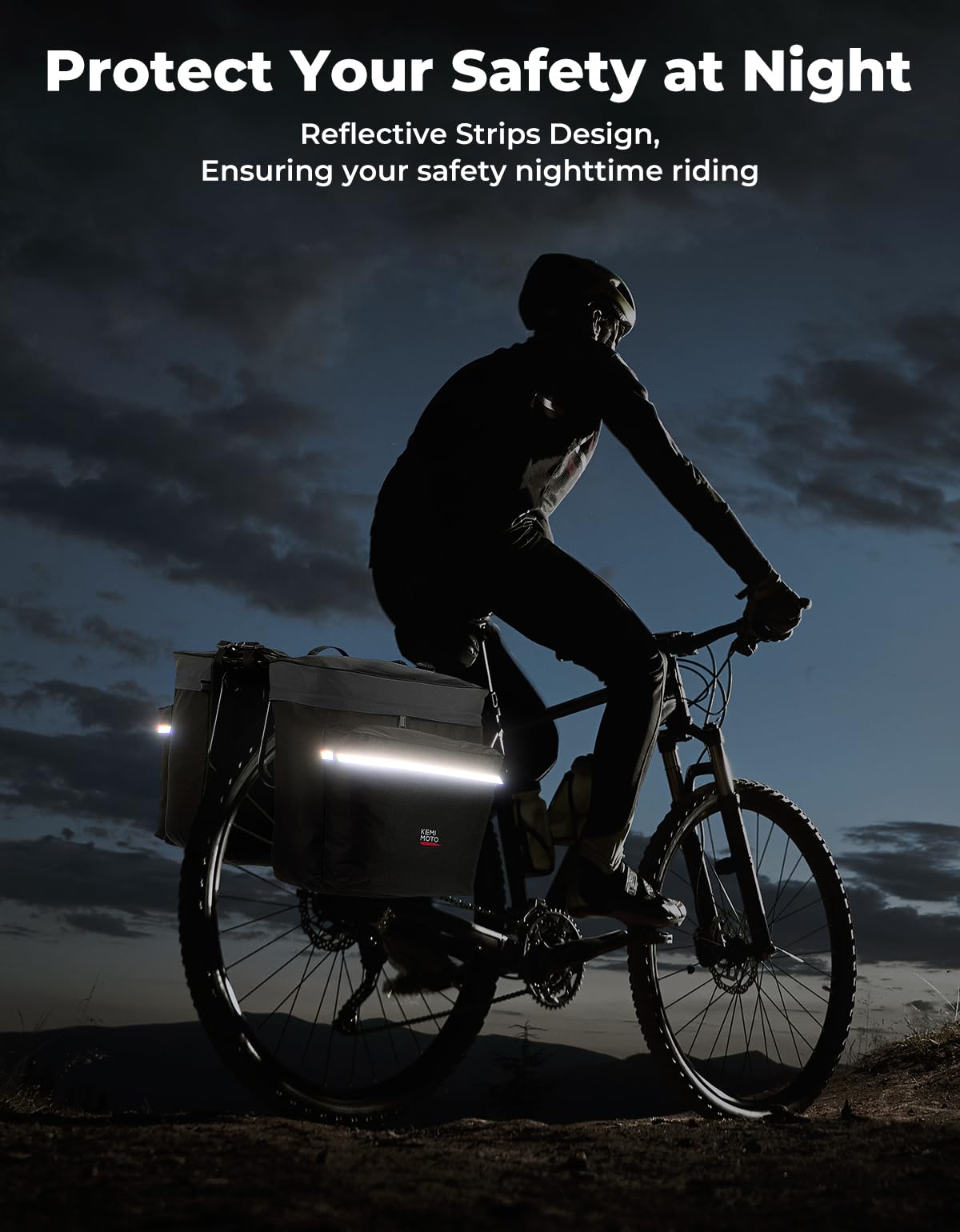 KEMIMOTO Bike Bag Bicycle Panniers Rear Rack Bag, 34L Large Capacity Water Resistant Bicycle Trunk Bag, Bike Saddle Bag for Grocery Shopping, Support for Width Less Than 6 inches Bike Rack, Grey