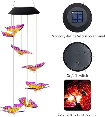 Miniatura 4 de Lámpara solar con diseño de colibrí, campanilla de viento con pájaro que cambia de color, luces decorativas para el jardín al aire libre y terrazas,
