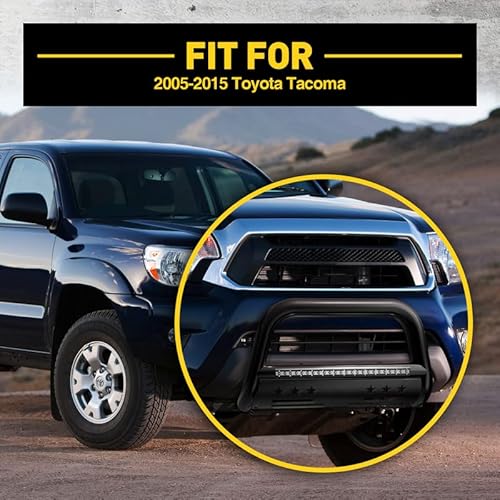 Kac Bull Bar With Led Light Bar Brush Guard Replacement For 2005-2015 Tacoma, Pickup Truck Off-Road Front Bumper, 3" Push Bar Tubing Grille Guard Exterior Accessories #TOP3