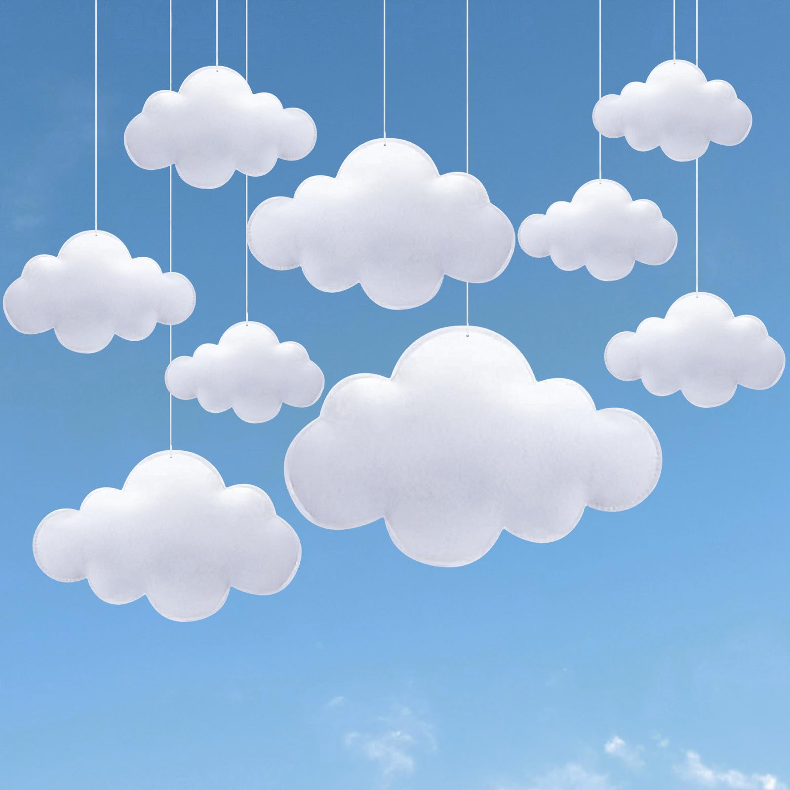 10PCS Felt Cloud Decorations, Fluffy Cloud Hanging Decor with Rope, 4 Sizes Wall Ceiling Decor for Home, Bedroom, Party and Wedding