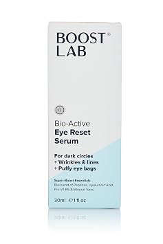 مصل BOOST LAB Bio-Active Eye Reset للنساء والرجال - يحارب الهالات السوداء والتجاعيد والخطوط وأكياس العين المنتفخة ويعيد تنشيط البشرة وينشط العيون - بارابين، كبريتات، خالي من العطور - 30 مل 1 أونصة