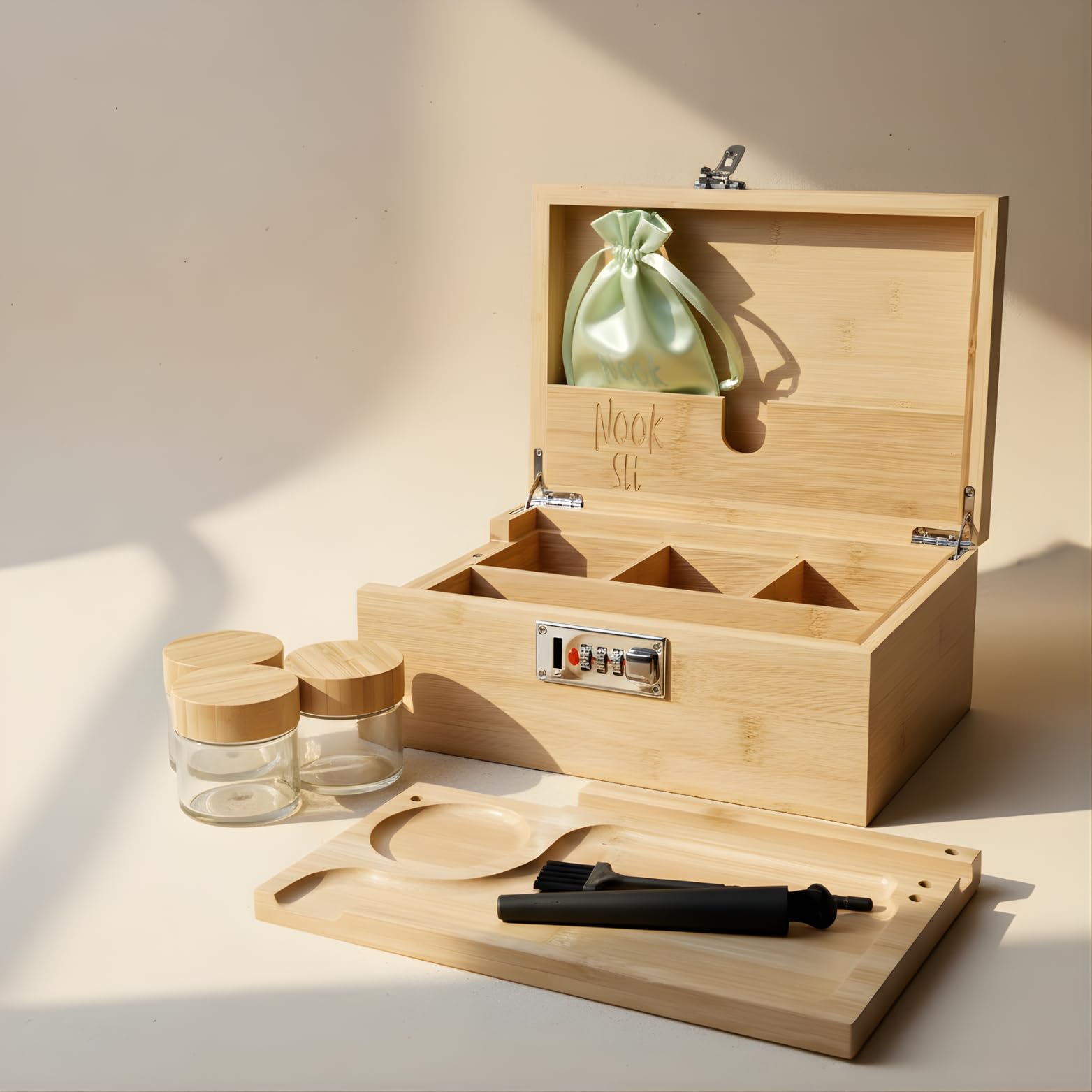 Boîte fumeur en bambou design pour salon avec verrou à code