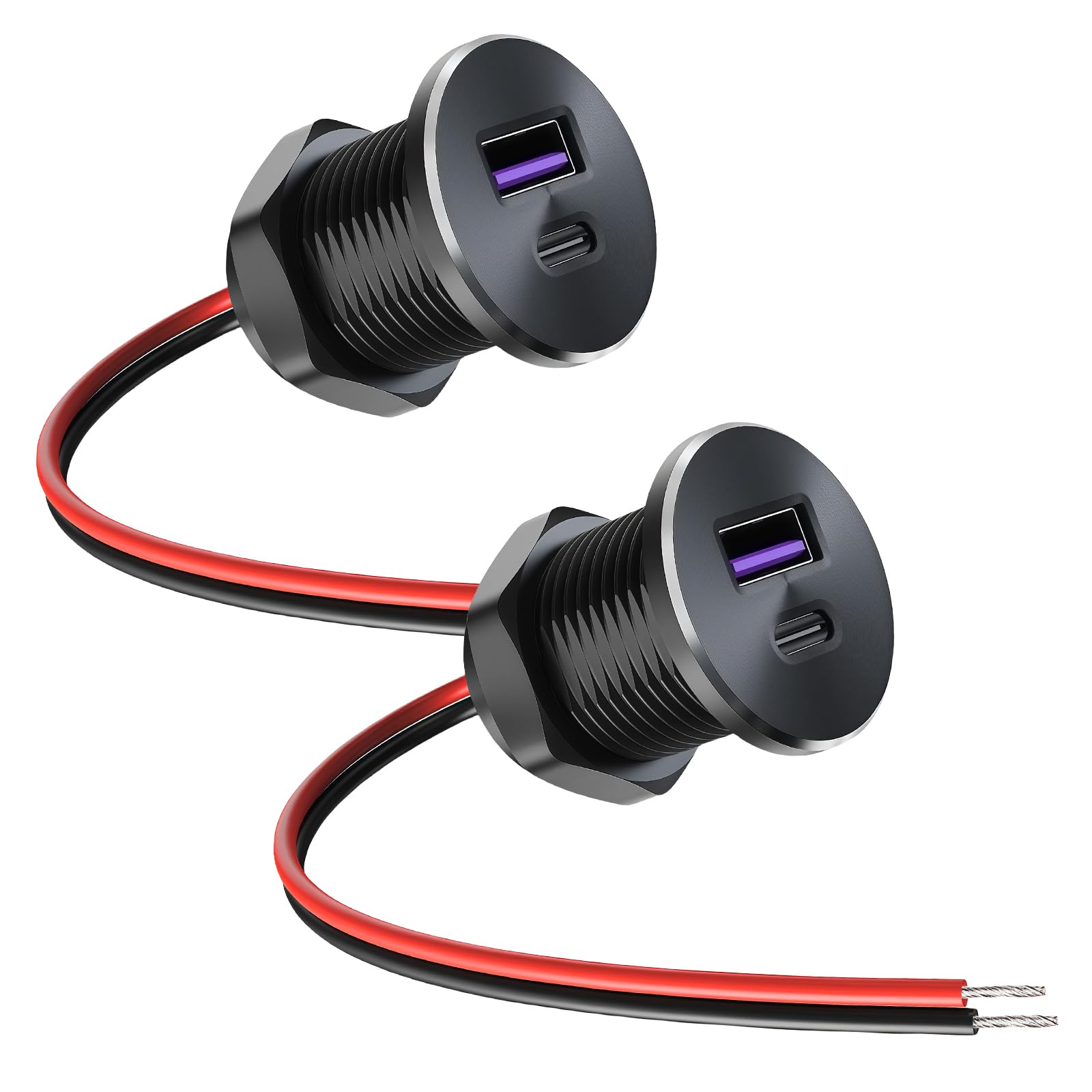 BAIFULAI 2 prese USB C da 12 V, in alluminio, 18 W, QC 3.0 et 30 W, PD 3.0, per auto, 12 Volt, caravan, caricatore rapido, yacht, presa USB, presa da incasso per roulotte, rimorchi, furgoni, barche