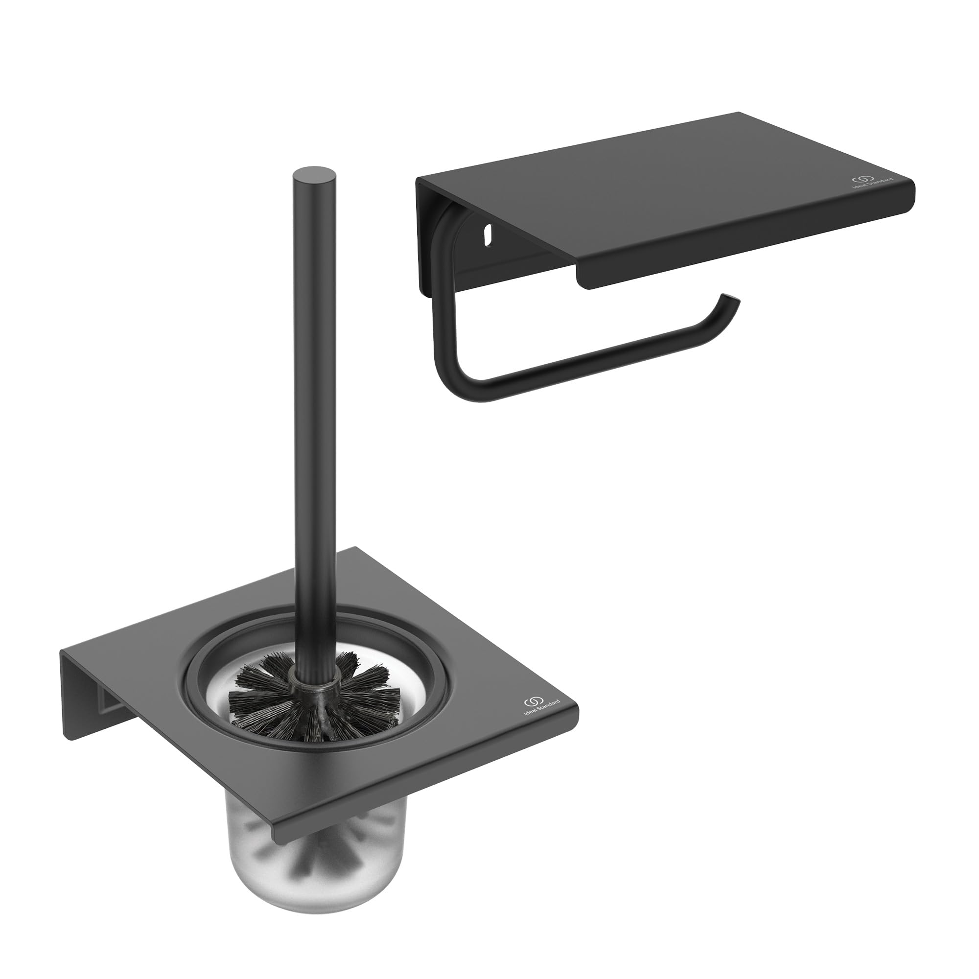 Ideal Standard ALU+ Set de Accesorios de baño (2 en 1) – Negro Mate | Set compuesto por portarrollos y juego de escobilla, vaso extraíble, fijación oculta