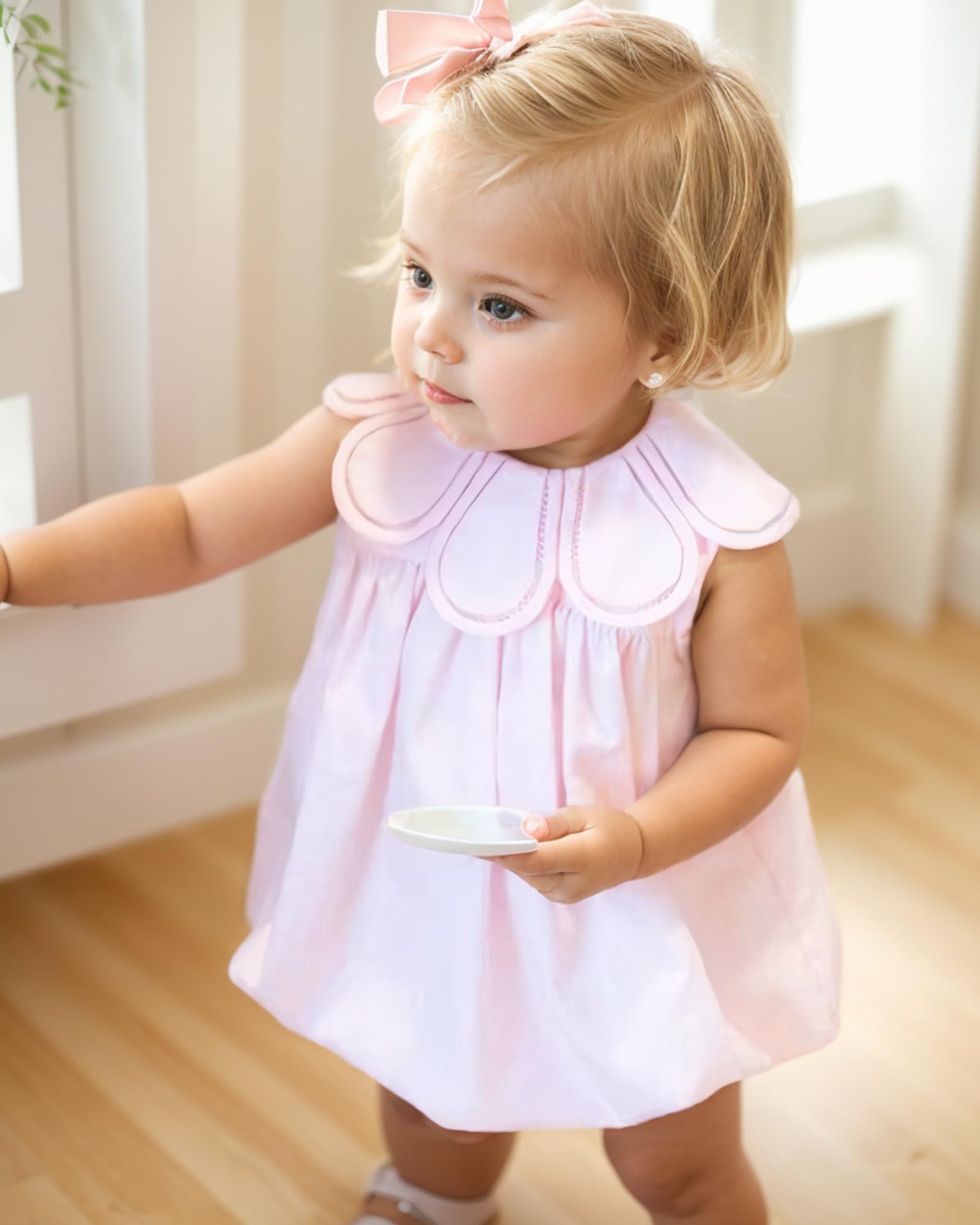 Toddler Baby Girl Casual Cotton Dress with Flower Shaped Collar by Handmade?Kids Vintage Playwear Dresses with Sleeveless in Spring Summer for Holiday Playwear Daily wear (US, Age, 7 Years, Pink)