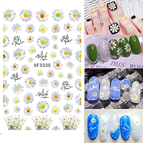 Bonnie-Sam 12 Sheets Nail Decal Sticker Spring Sunflower Daisy Flower Series Self-Adhesive Back Glue (Pattern B)
