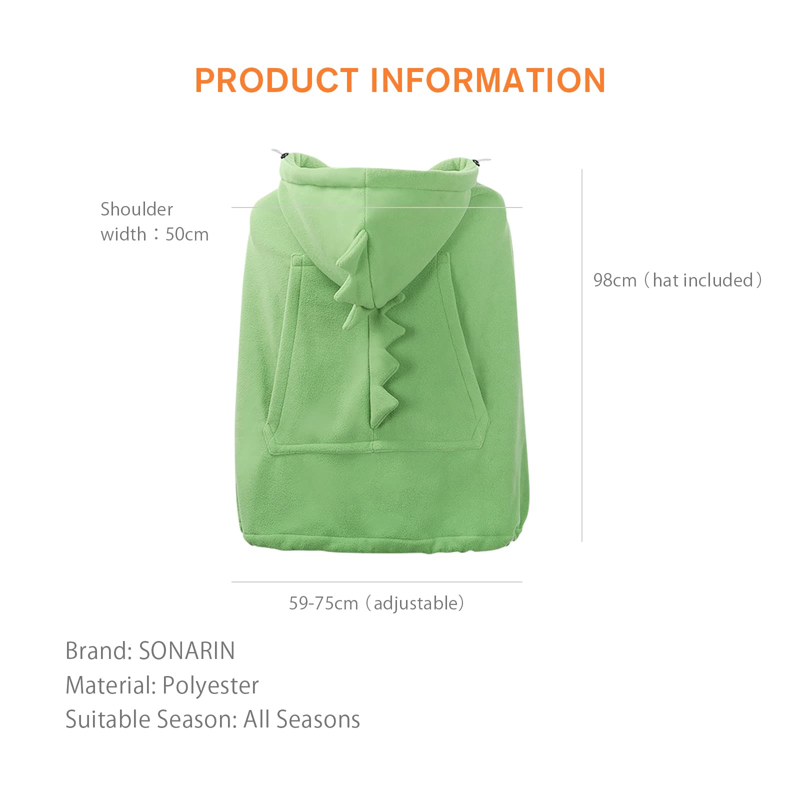 SONARIN Copertina per Marsupio Caldo,Universale Copri Marsupio Cover Invernale per Fascia Portabebè Incappucciato Copertura Mantello A Prova di Vento con Tasca Frontale(Verde)