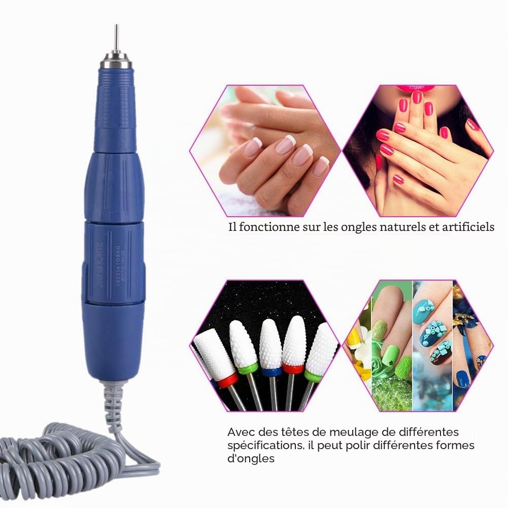Poignée de Perceuse à Ongles, Machine de Manucure à Ongles électrique, Pièce à Main de Poignée de Perceuse à Ongles électrique 02L-2.35mm pour Machine de Manucure à Ongles (Bleu)