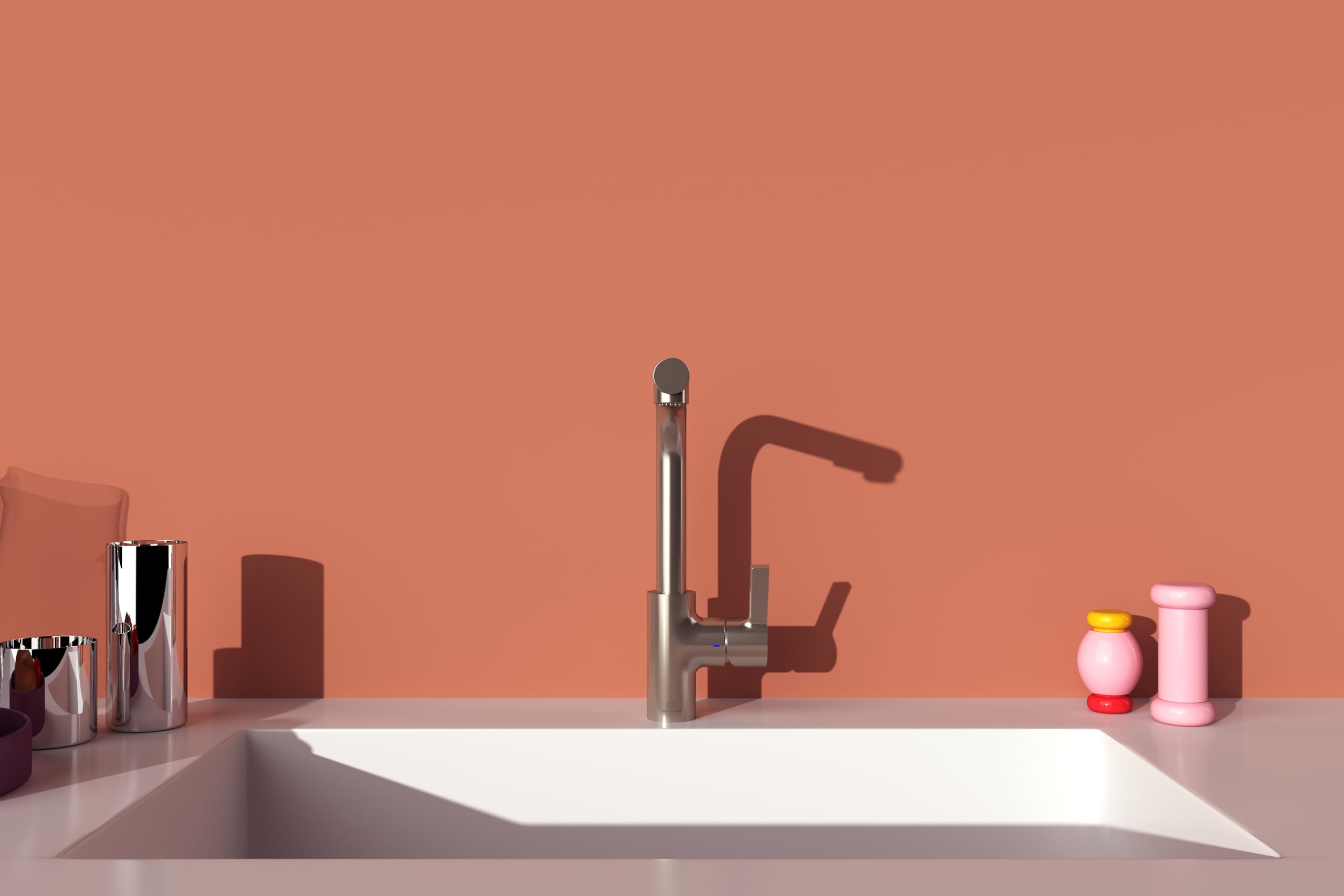 Ideal Standard – Gusto Monomando de cocina, Caño redondo en L, con rociador extraíble y dos modos de chorro, caño giratorio 360°, fácil de instalar con fijación EasyFix+, Tormenta Plateada