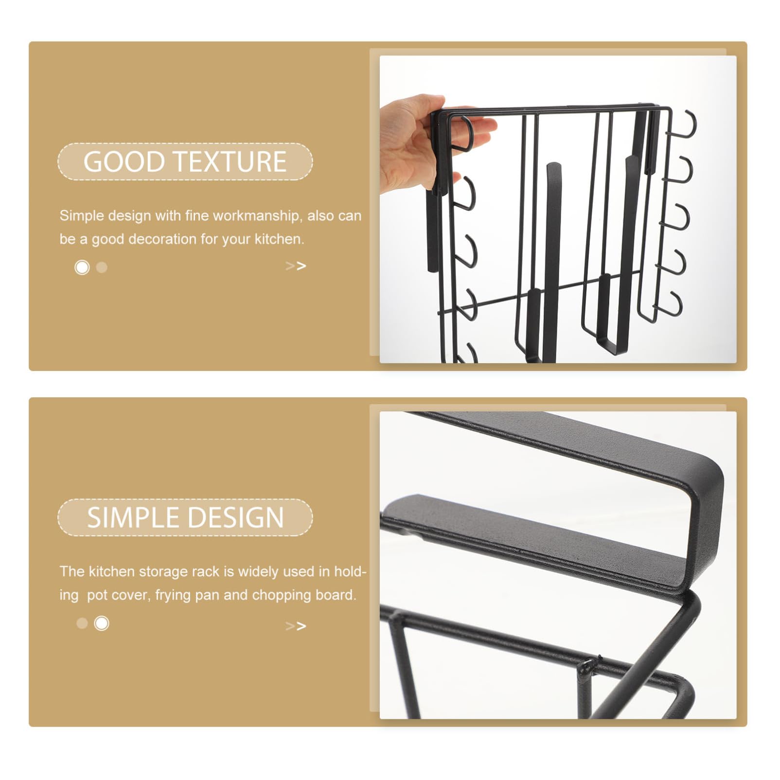 COLLBATH Organizzatore da Cucina Sospeso Nero in Acciaio al Carbonio Fondo Antiscivolo e Design Semplice, Portapentole e Porta Tazze per Cucina