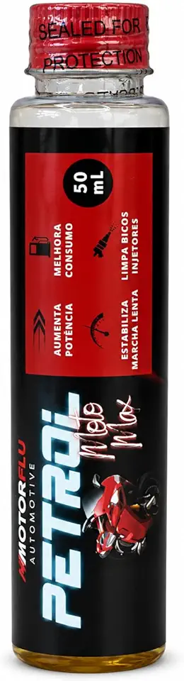 Aditivo Concentrado para Combustível Moto Motorflu Petrol Max 50mL, Aumenta Octanagem, Potência e Eficiência, Limpa Sistema e Reduz Consumo – Etanol, Gasolina, Flex