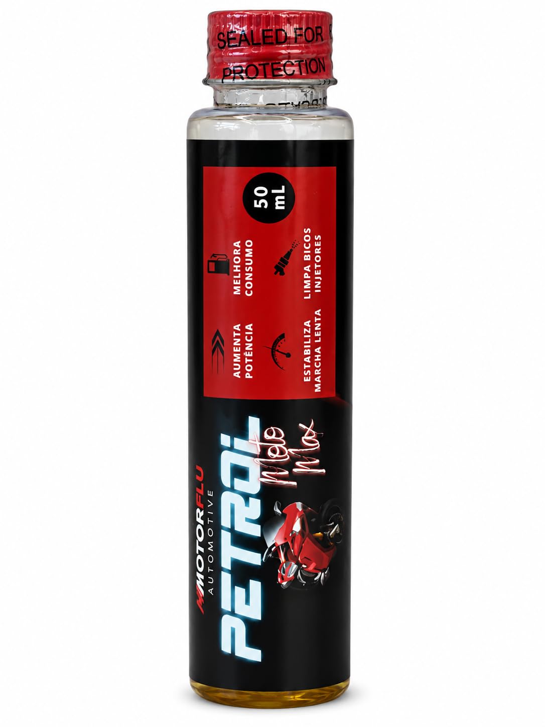 Aditivo Concentrado para Combustível Moto Motorflu Petrol Max 50mL, Aumenta Octanagem,