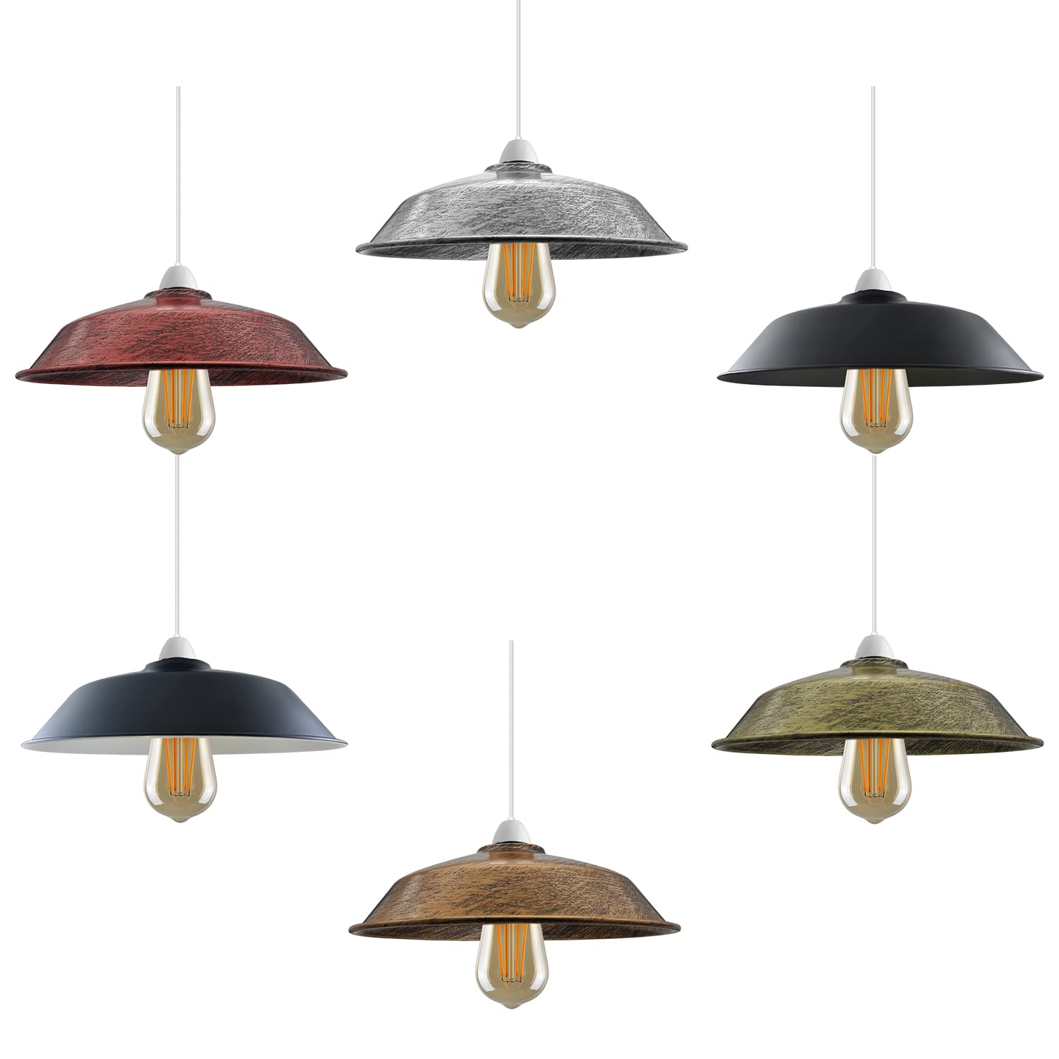 LEDSone 5 paralumi per lampada a sospensione a soffitto in metallo ramato spazzolato stile retrò, paralume per lampada dall'aspetto vintage industriale da 26 cm