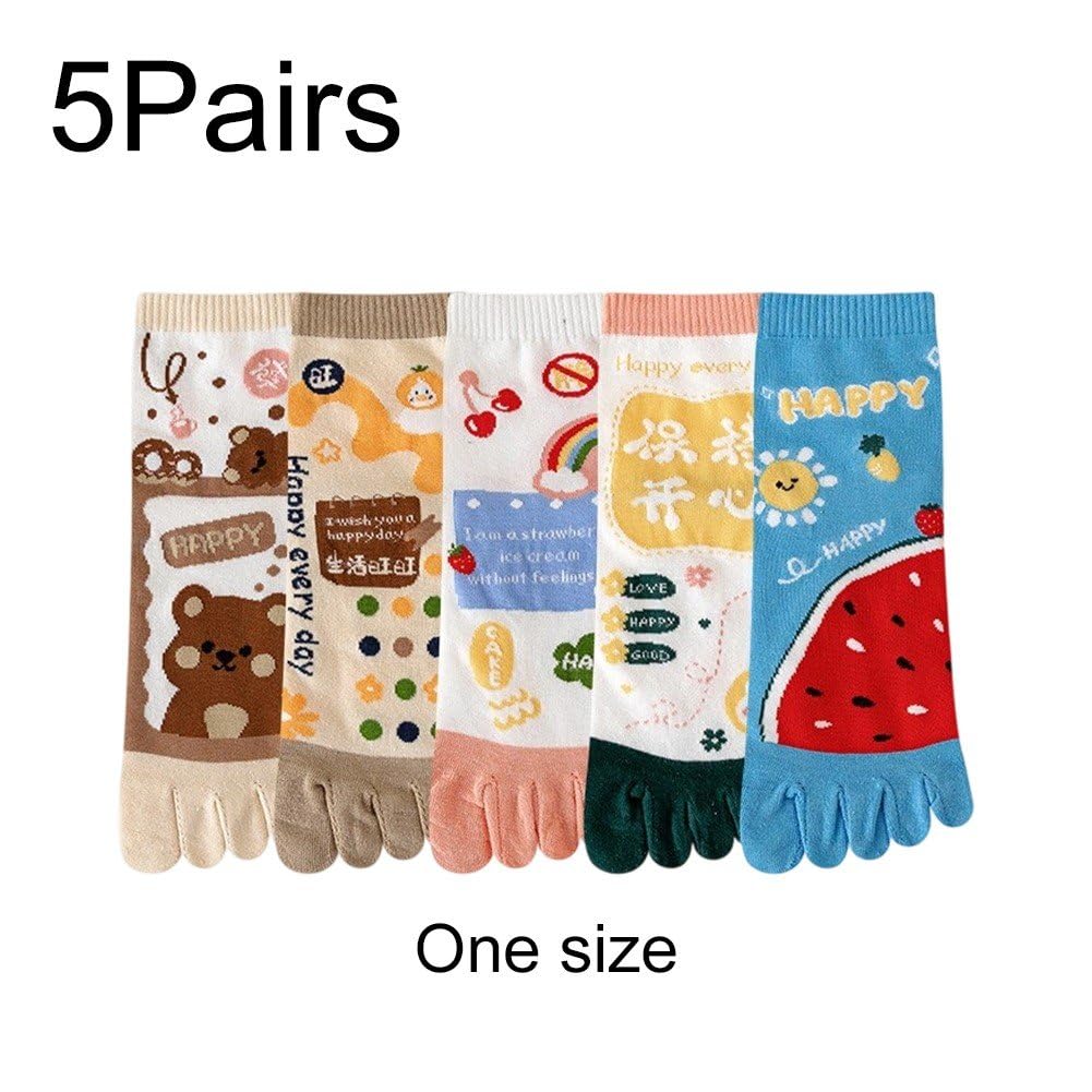 5 par wiosennych skarpet z pięcioma skarpetami w stylu kreskówkowym, oddychające, bawełna Kawaii, z podzielonymi palcami i mundurami, styl Harajuku