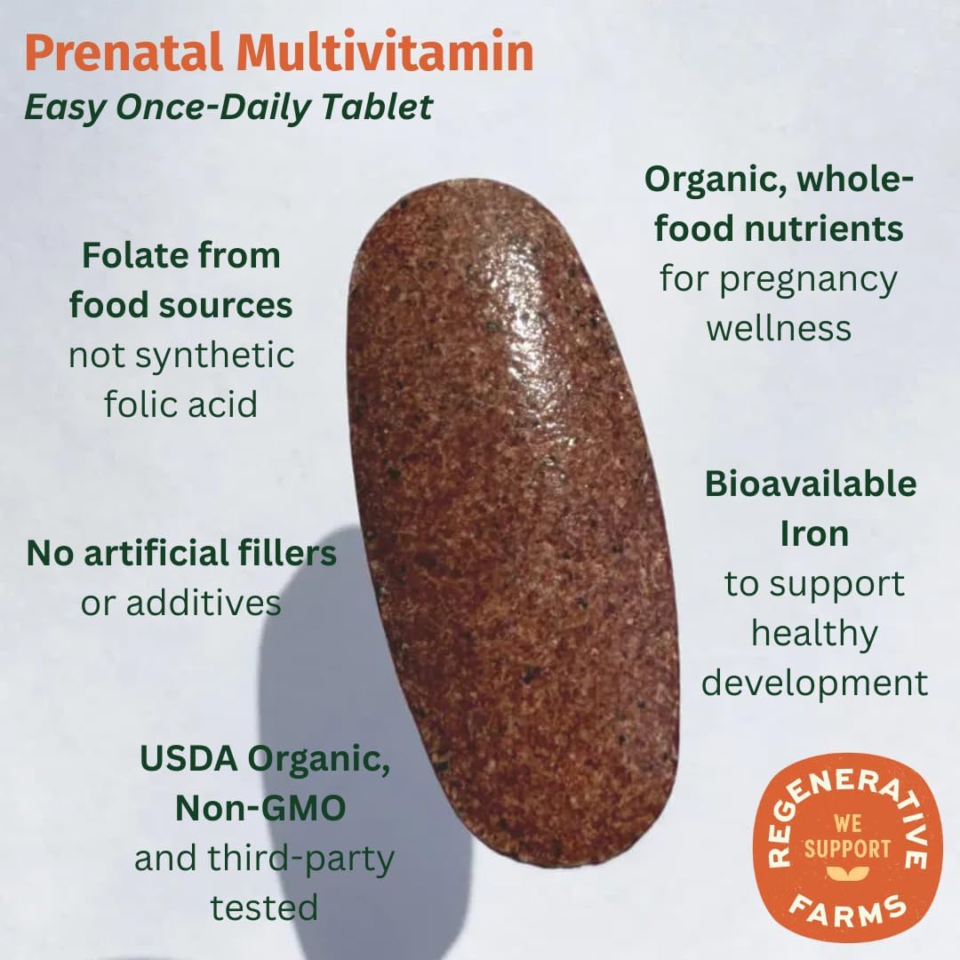 Prenatal Once Daily Multivitamin for Women for Conception, Pregnancy, Postpartum & Breastfeeding, Folate, Iron & Organic Whole Food Blend, Vegan, 30 Count - Image 3