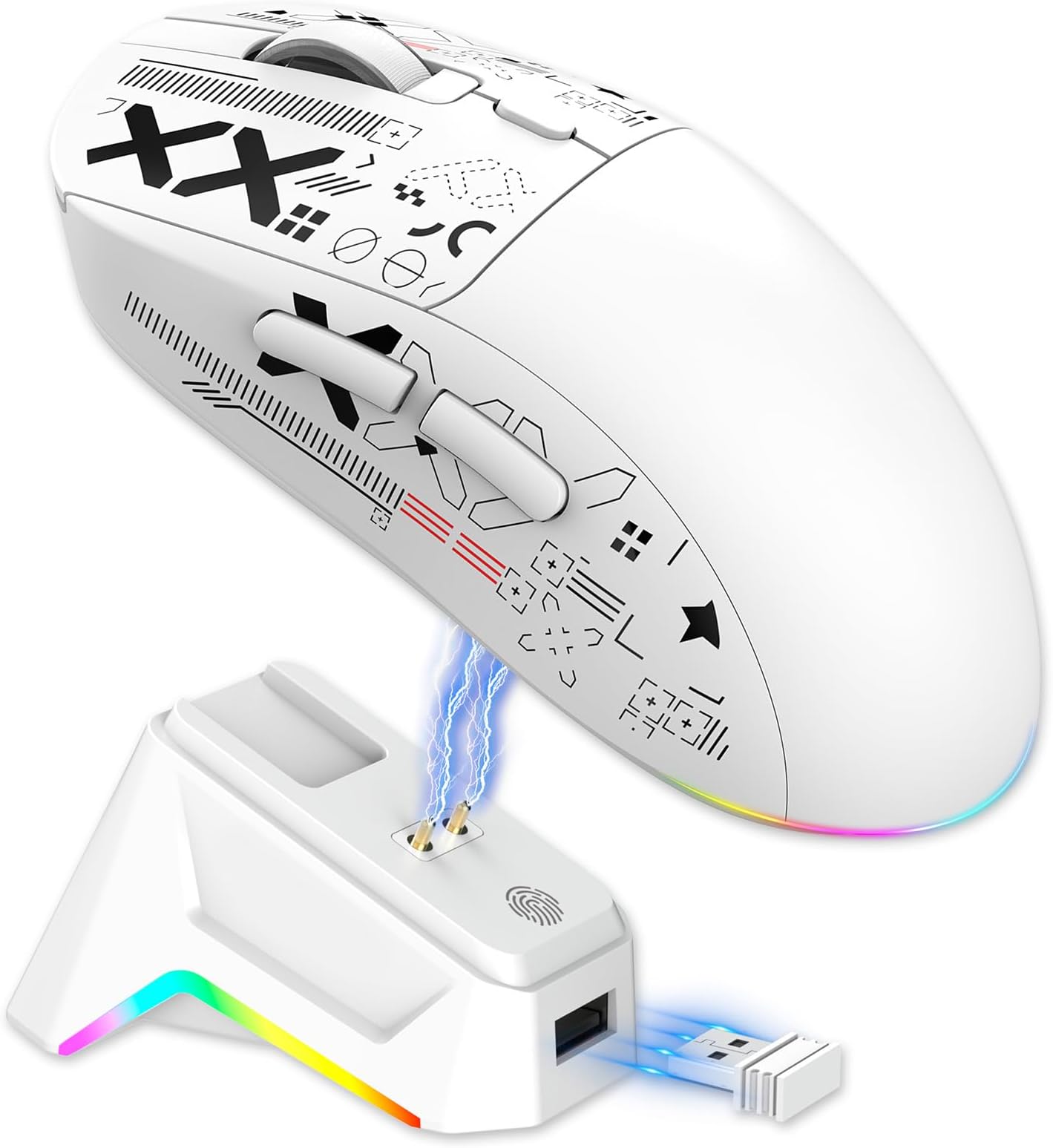 – Bewinner Wireless Gaming Mouse with Magnetic Charging Dock, Tri-Mode Bluetooth 2.4G Wired Connection, 12000 DPI RGB Optical Sensor, 7 Programmable Buttons - Silent (White)