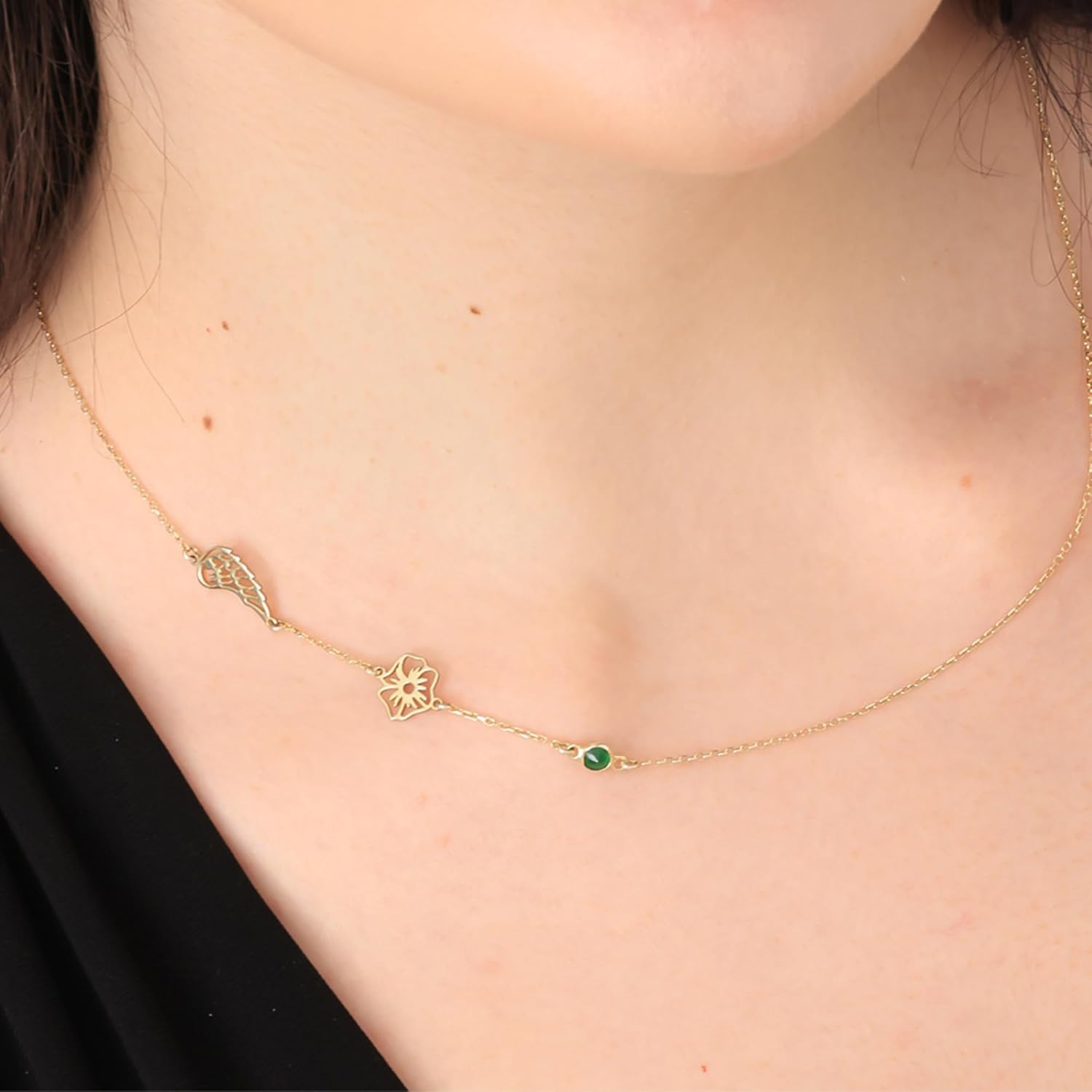 Sterling Silver Memorial Angel Wing Necklace with Birthstone – Personalized 925 Sterling Silver Jewelry – Custom Name or Initial – Gold or Rose Gold Plated – Sympathy Remembrance Gift for Women - Image 2