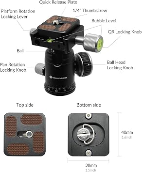 Tripod 50V Low-Profile Mini Tripod for Camera and iPhone Tabletop & Travel Compact Tripod with Pan Handle Aluminum Alloy Compatible with DSLR Smartphones 20 Inch Max Height
