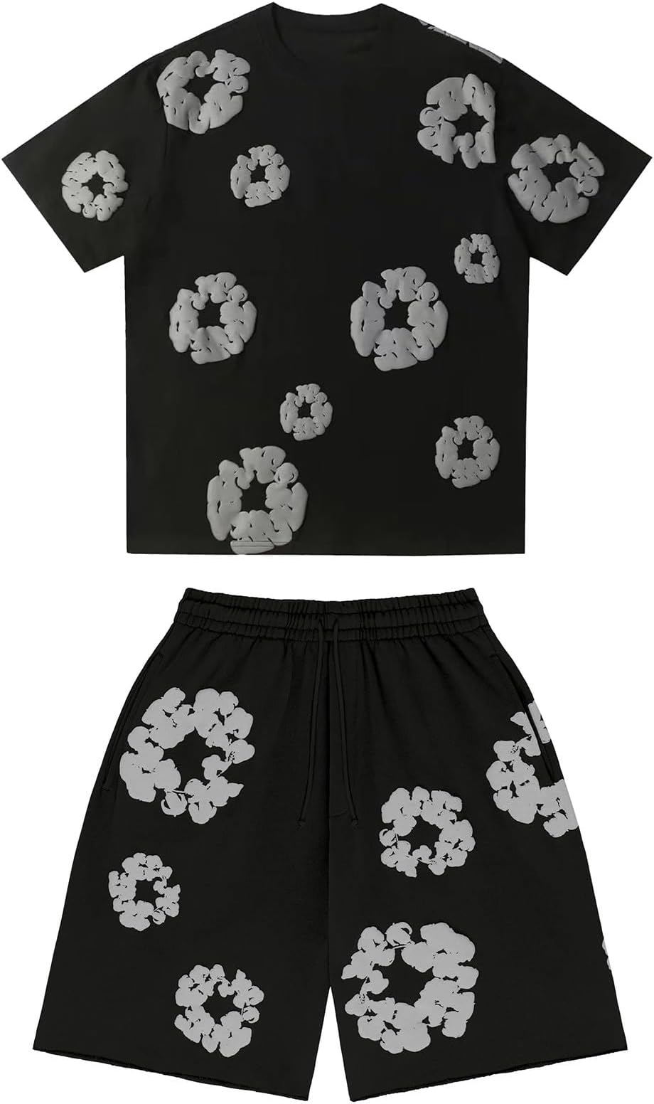 GenericDenims-Tears Kids Tracksuit Set Foam Printed T-Shirt and Shorts 2 Piece Outfit for Boys Girls Summer Fashion Activewear Short Sleeve Tee Tops with Loose Jogger Shorts