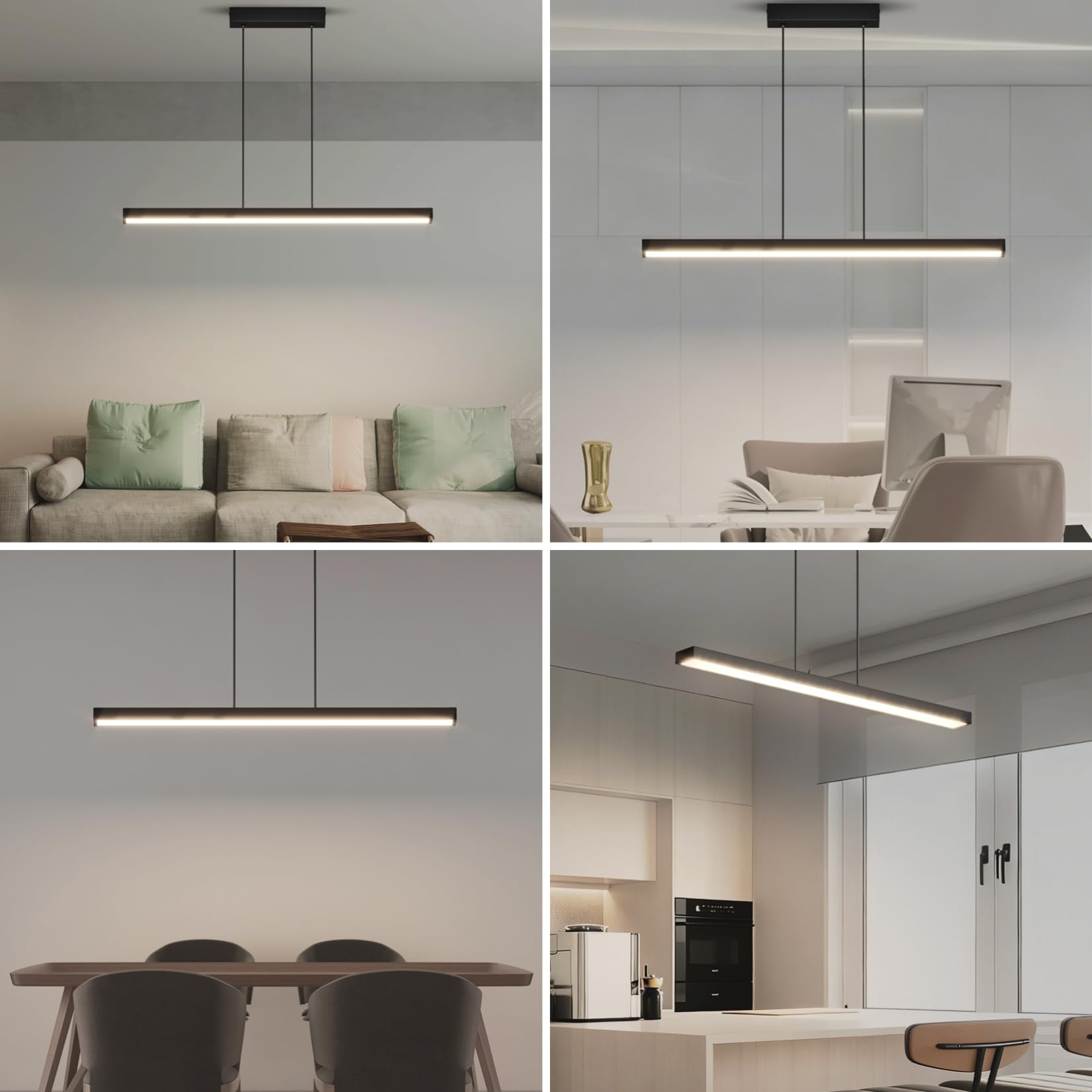 80 cm Regulowana lampa wisząca, LED lampa wisząca do jadalni, ściemniana, 3000K/4000K/6000K, 24W, lampa wisząca z pilotem zdalnego sterowania, do nowoczesnej jadalni, kuchni, biura, czarna