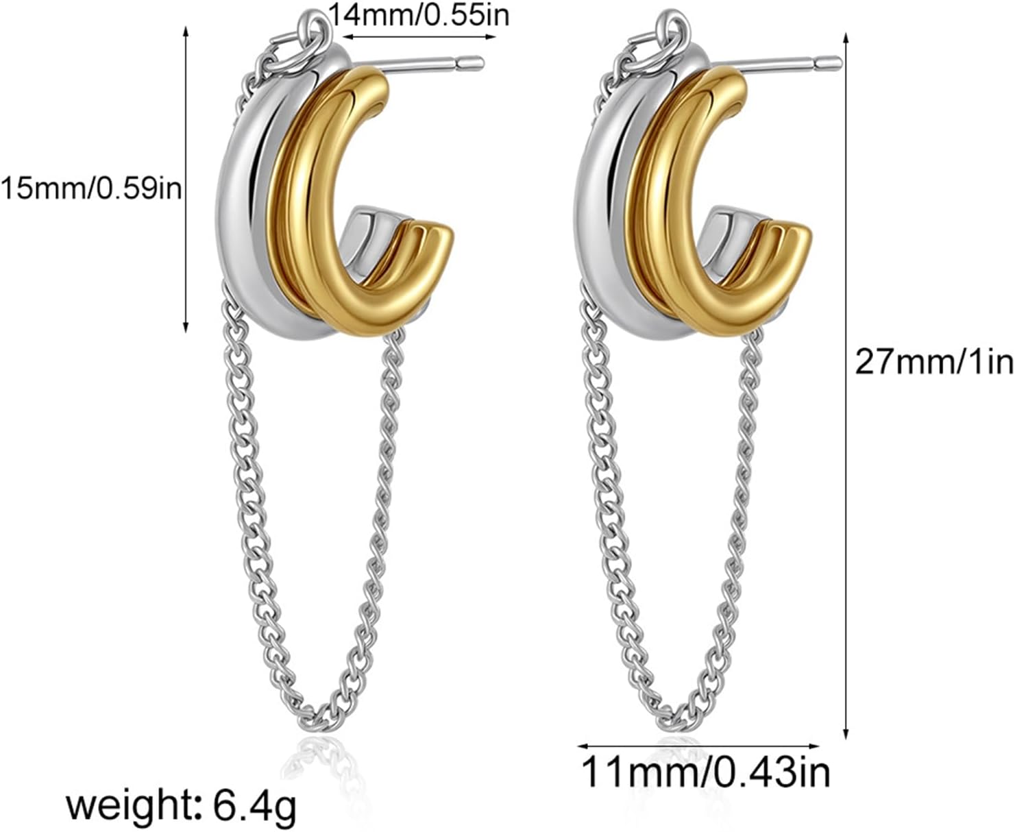 Silver and Gold Two Tone Earrings for Women Light Weight Mixed Metal Dangle Earrings Statement Chain Tassel Hoop Earrings Trendy Fashion Jewelry Gift - Image 2